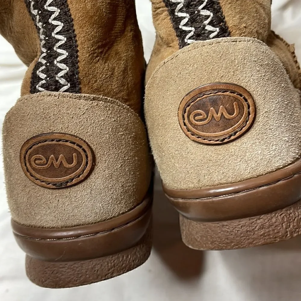 Emu Braided Tan Short Boots. Size Women 8/Men 7.